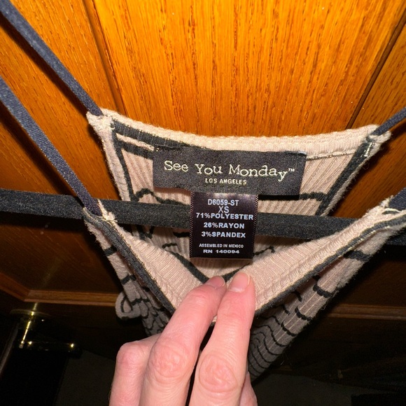 Spaghetti Strap Cream and Black Striped See You Monday Mini Dress - Picture 2 of 3